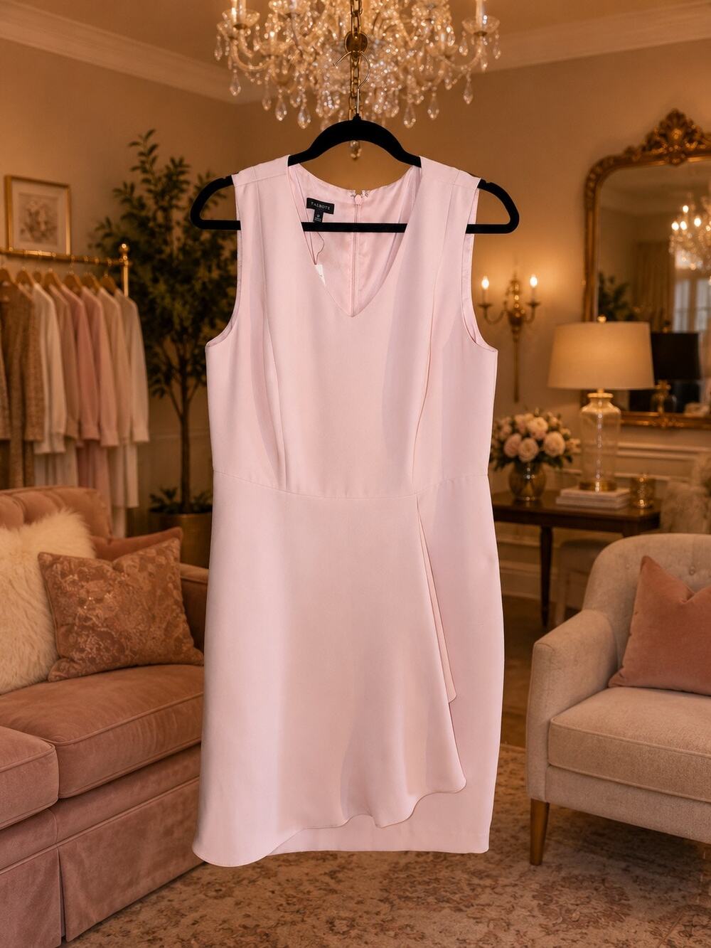 Talbots Light Pink Faux Wrap Midi Dress Sleeveless V Neck NWT Size 10 Business